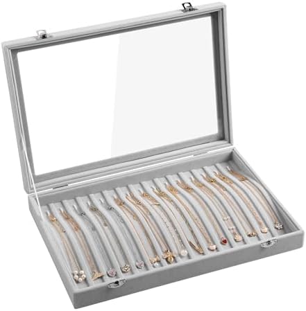 Frebeauty 15 Hooks Necklace Organizer,Velvet Necklace Holder Tray with Lid by Frebeauty