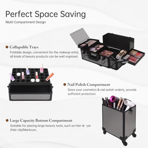 Makeup Train Case Makeup Case (5, CARBON FIBER) - Image 4