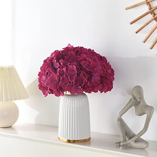 Silk Hydrangea Heads with Stems Artificial Flowers Heads for Home Wedding Decor,Pack of 10 (Fuschia) - Image 4