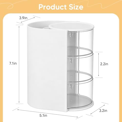 3-Tier Rotating Hair Accessories Organizer, 360° Spinning Storage Stand for Makeup Brushes and Jewelry, Compact Vanity Display Case for Girls, Holds Hair Clips, Earrings, Rings, Bracelets(White) - Image 2