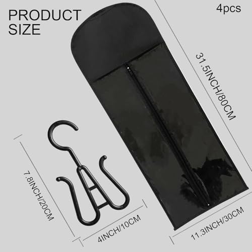 Jonley 4Pcs Extra Long Wig Storage Bags with Hanger, Wig Storage for Multiple Wigs, Wig Bag with Hook Storage, Breathable and Easy Carry Home Hair Salon Travel Use (Black 31.5in) - Image 2