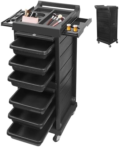 EBANKU Salon Beauty Rolling Trolley Cart Black Hair Salon Storage by EBANKU