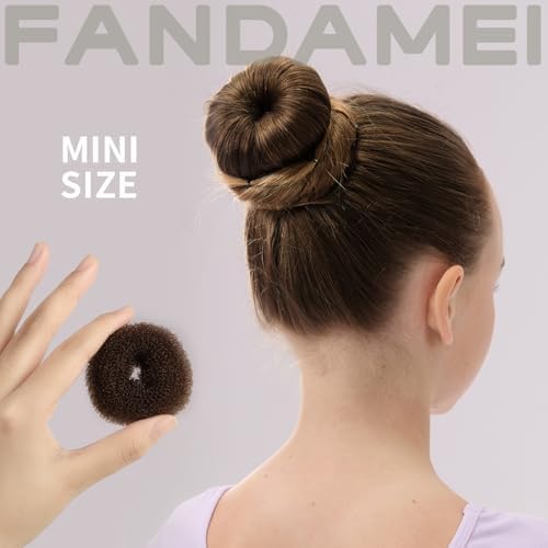 FANDAMEI 6 PCS Hair Bun Makers for Kids, 10 Invisible Bun Nets for Ballet Girls, 3PCS Extra Small 3PCS Small Donut Buns for Hair Kids, Bun Makers Hair Nets for Buns with 5 Elastics 20 Pins (Brown) - Image 3