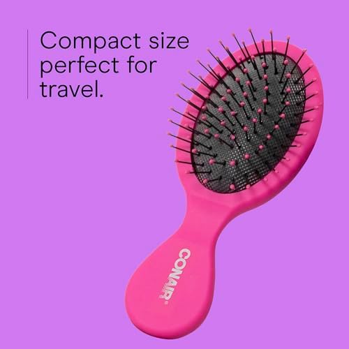 Conair Hair Brush Set, Detangling Mini, 3-Pack, Pink, Gray, Blue - Image 5