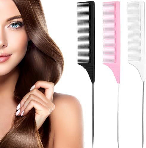 Leinuosen 3 Pack Rat Tail Comb Carbon Fiber,Black, Pink, White by Leinuosen