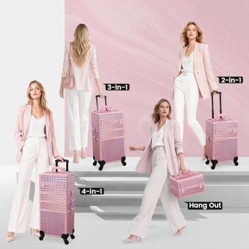 Rolling Makeup Case 4 IN 1 Cosmetology Case on Wheels Salon Case Nail Cart - Image 4