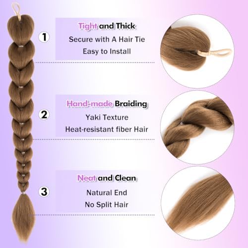 Getgal 24 inch Purple Braids Ponytail Hair Pre Braiding Hair with Tie Synthetic Purple Hair Extensions for Halloween Costume Cosplay（24inch Ponytail #6） - Image 4