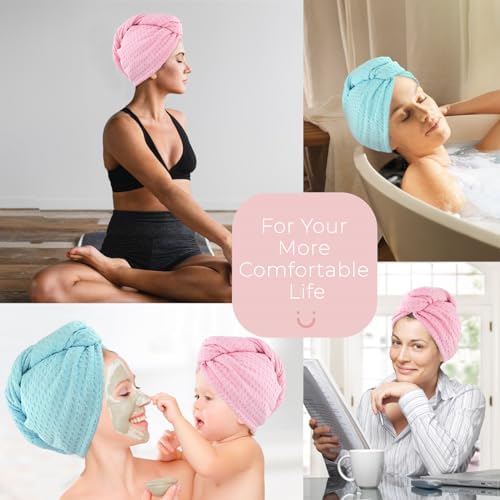 MaopaoBeauty Microfiber Hair Towel Wrap - 2Pack Hair Head Drying Curly Fast Absorbent Dry Anti Frizz Twist Plopping Long Shower for Women (2Packs,Green and Pink,10.6x27.5inch) - Image 5