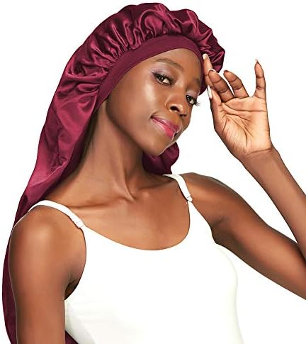 Xtra Long Bonnet Large Sleep Caps for Braids XL Wide Hair Bonnets for Black Women Deep Burgundy by Awefeel