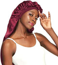 Xtra Long Bonnet Large Sleep Caps for Braids XL Wide Hair Bonnets for Black Women Deep Burgundy by Awefeel