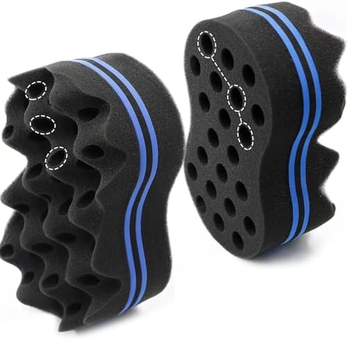 RioRand Double Sided Twist Hair Sponge, Extra Thick 85-90 Shore A Hardness, Large Curl Sponge for Short 4B/4C Coily Afro Hair, for Men Women Home & Barber Use (Wave-2PCS) by RioRand