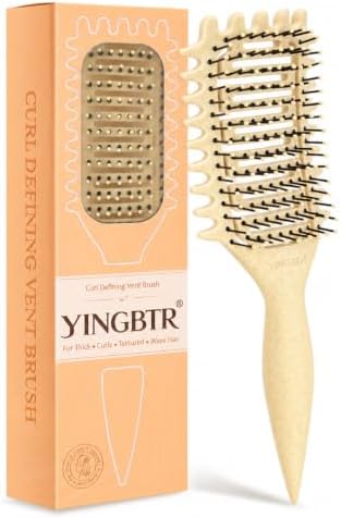 Curl Defining Brush for Curly Hair, Vented Detangling Hair Brush for Wet and Dry Styling, Curved Brush for Shaping and Smoothing Curl Clumps, Lightweight Hair Brush （Yellow） by Yingbtr