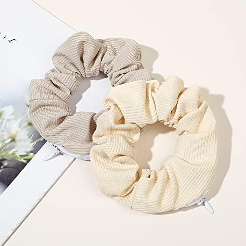Pocket Scrunchies Hair Ties with Hidden Zipper Scrunchy Ponytail Holder Brown Series - Image 5