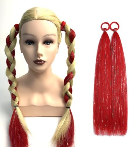 Red Ponytail Extensions, Synthetic Hair Extension for Women Tinsel Extensions Braids for Festival Party Costume Daily Use Ponytail Hair Accessories Christmas Halloween Crazy Days Hair Pieces 2pcs/lot - Image 2