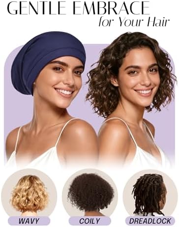 OLESILK 100% Mulberry Silk Bonnet for Sleeping Women, Hair Wrap for Curly Hair Care, Real Silk, Not Satin, Navy - Image 3