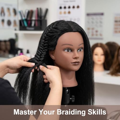 100% Real Hair Mannequin Head Training Head Manikin Cosmetology Doll Head for Hairdresser Practice Braiding Hair Styling with Clamp stand (18 -Inch) - Image 6