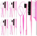 25Pcs Hair Styling Combs Set Include 10 Pcs Topsy Hair Tail Tools 5pcs Rat Tail Comb,5 Bristle Teasing Slick Back hair Brush,5 Edge Control Brush,Eyebrow Brush for Woman Girl Pink by Aigee