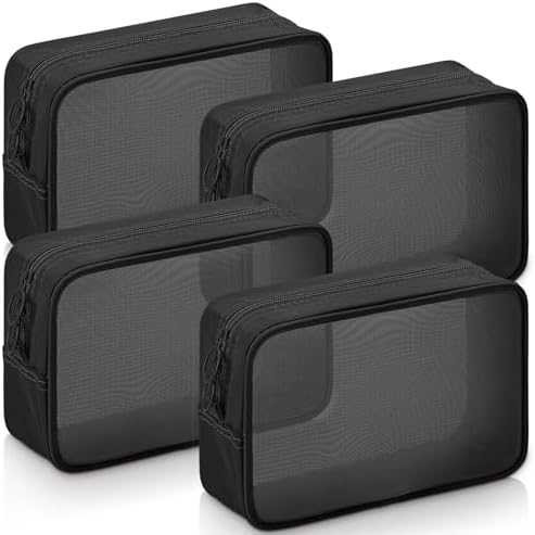 Weewooday 4Pcs Mesh Makeup Bag, Black, Large, Classic by Weewooday