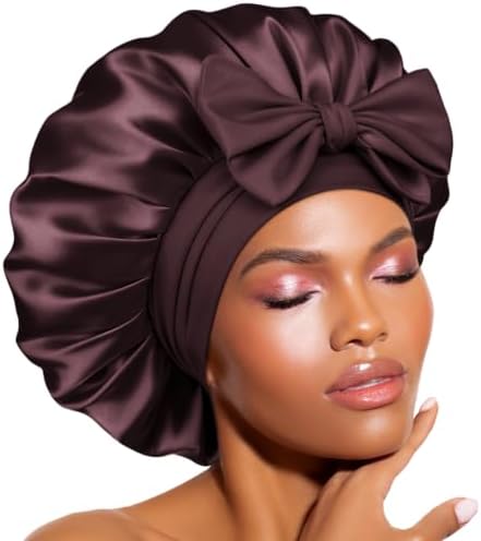 BONNET QUEEN Very Soft Satin Lined Bonnet,Anti-Frizzy Silk Like Bonnet for Sleeping for Curly Hair with Tie Band,Grey Rose Gold by BonnetQueen