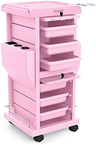TASALON Lockable 6-Tray Salon Rolling Cart with 2 Holders, Pink by TASALON