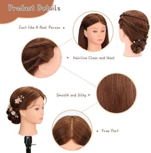 22-24'' 100% Human Hair Mannequin Head with Adjustable Stand - Image 4