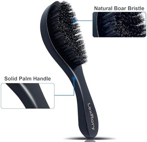 Boar Wave Brush for Men - Medium Hard Brush 360 Waves for Black Hair -Black - Image 3