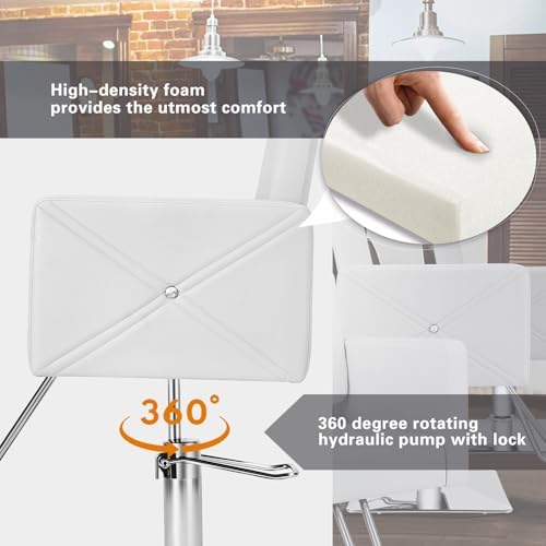 Artist hand Barber Salon Chair for Hair Stylist with Back Cover, White - Image 4