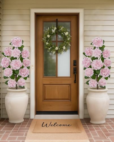 4FT Pink Hydrangea Artificial Flowers Tree Large Real Touch Faux Silk Hydrangea Plants Potted Fake Flower in White Pot for Home Indoor Outdoor Front Porch Garden Entrance Living Room Decor, 2 Pack - Image 6