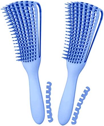 Hair Brush, Detangling Brush for Afro America/African Hair Textured 3a to 4c Kinky Wavy/Curly/Coily/Wet/Dry/Oil/Thick/Long Hair, Knots Detangler Scalp Massage Comb (2 pcs, Blue-Blue) by Unknown