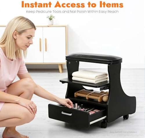 Pedicure Foot Rest Trolley with Wheels and Drawer - Image 4