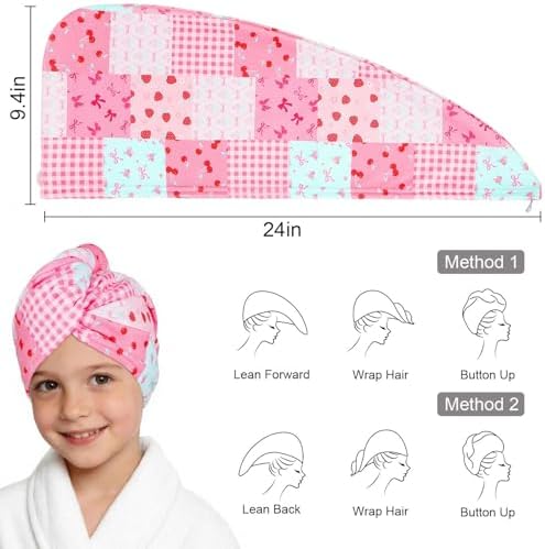 Microfiber Hair Towel Wrap for Kids Girls, Quick Dry Towel, 2 Pack - Image 6