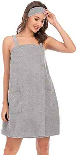 Veseacky Women Bath Wrap Towel for Womens Shower with Pocket Adjustable Spa Robe & Facial Headband - Image 3