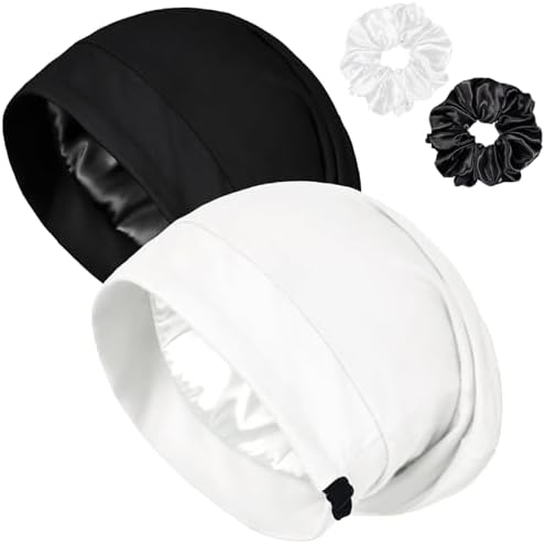 Satin Bonnets for Sleeping Adjustable Silk Lined Bonnet Sleep Cap Hair Wrap by ROYBENS