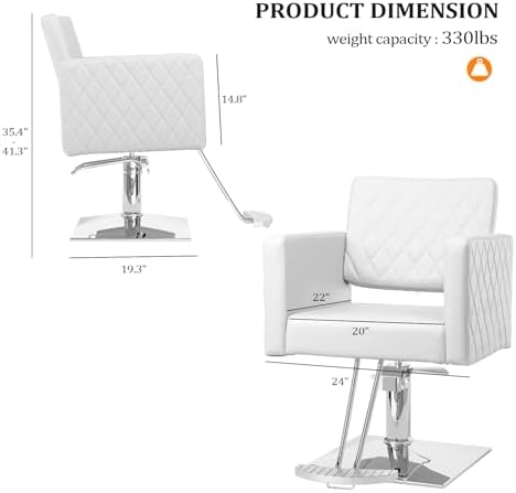 Bonnlo Salon Chair for Hair Stylist Wide Seat, Hydraulic Barber Chair with Aluminium Alloy Footrest, White Hair Salon Chair Styling Heavy Duty, Beauty Spa Cosmetology Shampoo Hairdressing Equipment - Image 3