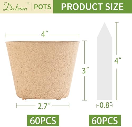 Dalzom® 60Pcs 4” Peat Pots with 60Pcs Plant Labels, Biodegradable Pots for Seedlings with Drainage Holes, Garden Plant Nursery Pots Seed Starting Trays - Image 2
