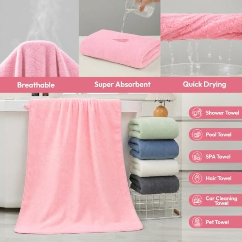 JML Bath Towels with Hanging Loop, 2 Pack, 27x55 in, Microfiber, Pink - Image 4