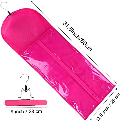 3PCS Extra Long Wig Storage Bag with Wooden Hanger Hair Extension Storage Bag with Hanger Portable Dust-proof Portable Suit with Transparent Zip Up for Hairpiece （Rose - Image 2