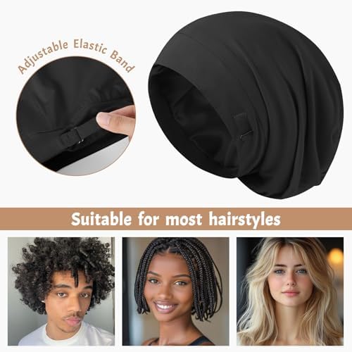 DEMAZALO 3Pcs Silk Satin Bonnet for Sleeping Hair Bonnet for Women Men - Image 5