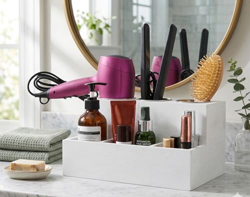 Hair Tools Organizer - Wood White - Blow Dryer, Straightener, Curling Wand, Brushes Holder - Vanity & Bathroom Storage - Wall Mount or Sit on Counter - Image 6