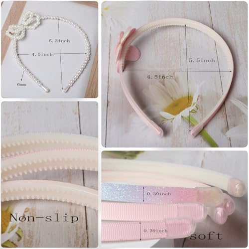 Pink Headbands for Girls Non Slip Floral Bow Headband Set 6 Pcs - Image 3