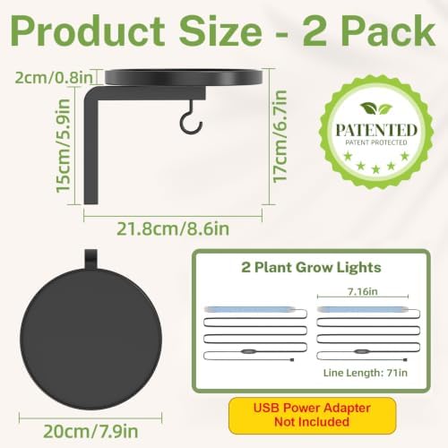 Plant Wall Hanger with Grow Lights Set of 2 for Indoor, Black - Image 2