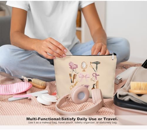 Hairstylist Gifts Women Makeup Bag, Cute Cosmetic Pouch for Hairdressers & Cosmetology Students, Hair Salon Travel Organizer Bag for Teen Girls, Aesthetic Stylist Accessories, 7.5 x 10 in - Image 6