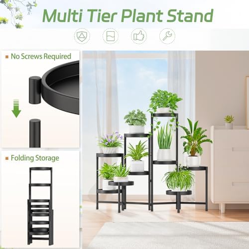 iDavosic.ly Plant Stand Indoor Outdoor, 9 Tier Metal Corner Shelf, Black - Image 4