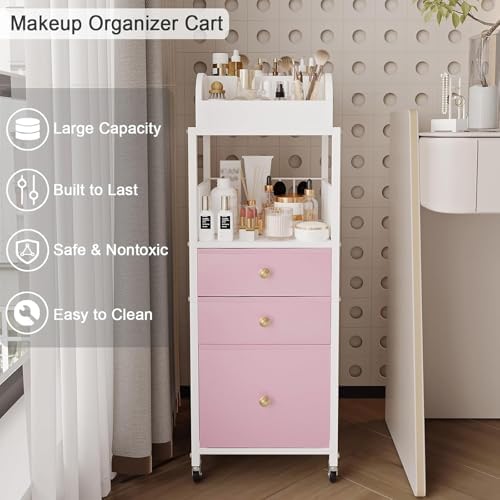 Makeup Organizer Storage Cart with Drawers Rolling Makeup Cart with Wheels - Image 4