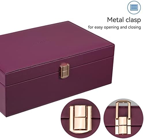 LANDICI 2-Layer Jewelry Box with 4 Watch Slots, Pink - Image 5