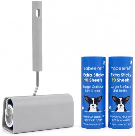 Large Lint Roller with Cover, 6.3" Width, 1 Roller + 2 Refills by Yabeepet