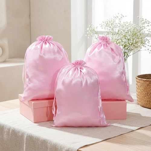 6 Pcs Satin Wig Bags With Drawstring, Silk Hair Storage Bags For Multiple Wigs, Bundles, Extensions, Pink - Image 7