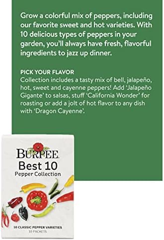 Burpee Best Collection | 10 Packets of Non-GMO Fresh Mix of Hot Pepper & Sweet Varieties | Jalapeno, Bell Pepper Seeds & More, Seeds for Planting - Image 2