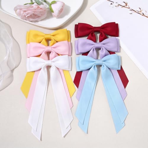 6PCS Multicolor Hair Bows, Large Ribbon Bow Hair Clips for Girls Women Cute Ponytail Holder Accessories for Toddlers Kids Teens - Image 2