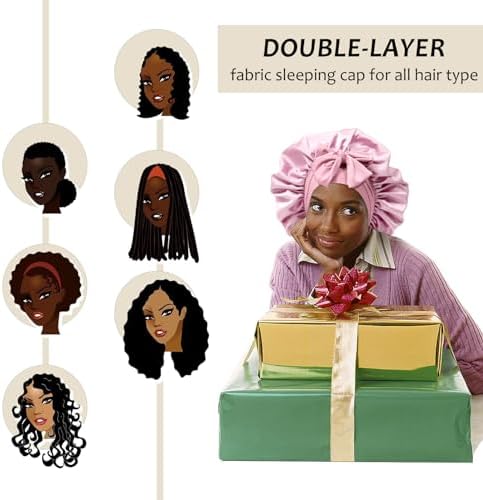 AWAYTR 2-Layer Satin Hair Bonnet, Tie Band Sleep Cap for Women - Image 3